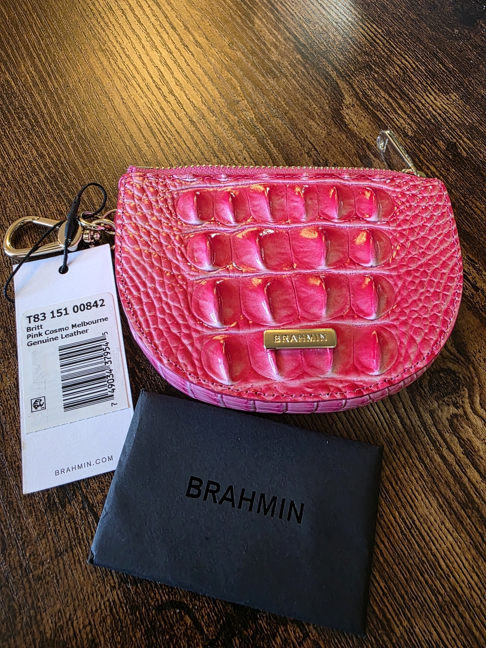 Brahmin Pink Croc-Embossed Leather Coin Pouch
